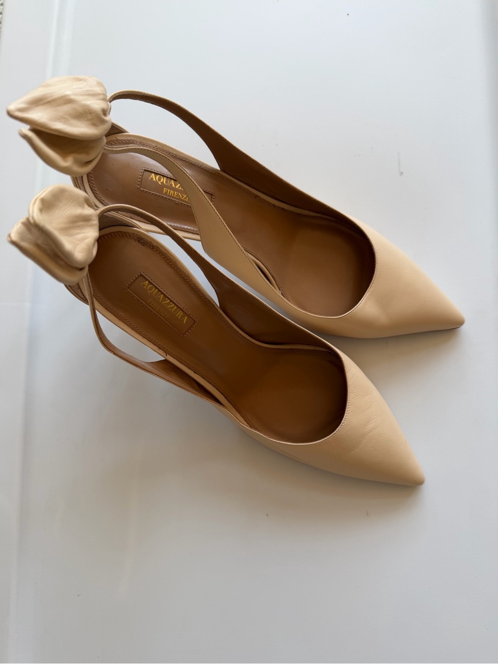 Aquazzura NWOB Women's Cream Nude Leather Slingback Pump Heel Size 41 or 10.5 - Picture 4 of 11